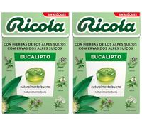 Ricola - Eucalipto, Caramelos Duros Sin Azúcar, Refresca, Alivia la Garganta y la Respiración, con Aceites Esenciales de Menta y Eucalipto y 13 Hierbas Suizas, con Edulcorantes - Caja 50 g