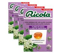 Ricola - Flor de Saúco, Caramelos Duros Sin Azúcar, Refresca, Alivia la Garganta y la Respiración, con Flor de Saúco, 13 Hierbas Suizas y Mentol, con Edulcorantes - Caja 50 g (Paquete de 4)
