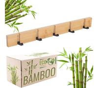RICOO Colgador de Pared Bambú y Acero, Elegante y Espacioso, MH023L-N Percha Pared, Perfecto para Habitaciones y Entradas - Barra con 5 Ganchos, 2x50x5,5 cm, Color natural