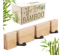 RICOO Colgador de Pared Bambú y Acero, Elegante y Espacioso, MH023S-N Percha Pared, Perfecto para Habitaciones y Entradas - Barra con 3 Ganchos, 2x30x5,5 cm, Color natural