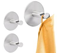 RICOO Ganchos adhesivos para pared, MH016-3 Colgador adhesivo, Juego de 3 Piezas para Toallas y Bademantel, Acero Inoxidable Moderno, Ø 5x 3,8 cm, Plateado