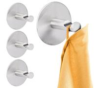 RICOO Ganchos adhesivos para pared, MH016-4 Colgador adhesivo, Juego de 4 Piezas para Toallas y Bademantel, Acero Inoxidable Moderno, Ø 5x 3,8 cm, Plateado