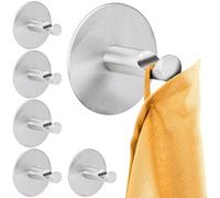 RICOO Ganchos adhesivos para pared, MH016-6 Colgador adhesivo, Juego de 6 Piezas para toallas y manteles, Acero Inoxidable Moderno, Ø 5x 3,8 cm, Plateado