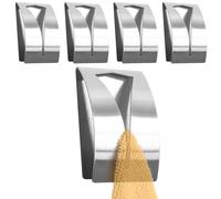 RICOO Ganchos adhesivos para pared MH017-5, Moderno Gancho de Pared Acero Inoxidable para Colgar Toallas, 5-er Set, Perchas adhesivas fuertes, 5x7,5x 2 cm, Estilo Elegante, Plateado