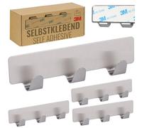 RICOO Ganchos Adhesivos Para Pared, MH020-4, Acero Inoxidable, 12 x 3 x 1,7 cm, Juego de 4, Plateado