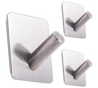 RICOO Ganchos Adhesivos para Pared, MH021-3 Perchas Adhesivas Fuertes de Acero Inoxidable, Gancho Pared sin Taladro, Ideal para Baño y Cocina, Ganchos adhesivos para colgar, Juego de 3, Plateado.