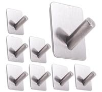 RICOO Ganchos Adhesivos para Pared, MH021-8 Perchas Adhesivas Fuertes de Acero Inoxidable, Gancho Pared sin Taladro, Ideal para Baño y Cocina, Ganchos adhesivos para colgar, Juego de 8, Plateado.
