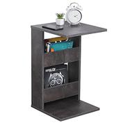 RICOO Mesa Auxiliar Salon 35 x 60 x 40 cm WM042-BG Mesa Lateral Sofa de Forma C Gris Cemento