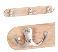 RICOO Patere Murale MH013 - Perchero de Pared Madera y Acero Inoxidable - Elegante y Moderna para Recibidores, Habitaciones y Baños - 3 Colgadores, 27x4x3,5 cm - Máxima Calidad.