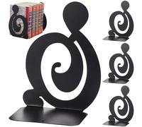 RICOO Sujeta Libros Estanteria, BS203Bx4 Moderno Sujetalibros de Hierro, Diseño Robusto y Elegante para Bibliotecas, Estudios y Hogares, 12,5 x 10 x 19,5 cm, Negro, Set de 4