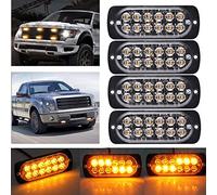 Ricoy Amber 12-LED 12-24V Camión Advertencia Precaución Construcción de emergencia Baliza impermeable Precaución Estroboscópico Parachoques Parrilla Cola Cola Luz de trabajo 4 paquetes