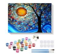 RICUVED Árbol Cielo Estrellado Pintura por Números para Adultos y Niños 20x30cm -Paisaje Kit DIY con Marco de Madera, Pinturas al Óleo, Pinceles y Bandas Magnéticas para Decorar Tu Casa