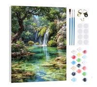 RICUVED Cascada Pintura por Números 20x30cm para Adultos y Niños con Marco de Madera -Paisaje Kit Completo con Pinceles, Pinturas y Lienzo para Decoración de Pared y Regalo Creativo
