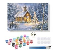 RICUVED Invierno Pintura por Números 20x30cm para Adultos y Niños con Marco de Madera -Pueblo Kit Completo con Pinceles, Pinturas y Lienzo para Decoración de Pared y Regalo Creativo