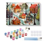 RICUVED Invierno Pintura por Números para Adultos y Niños 20x30cm -Pueblo Kit DIY con Marco de Madera, Pinturas al Óleo, Pinceles y Bandas Magnéticas para Decorar Tu Casa