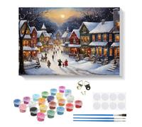 RICUVED Invierno Pueblo Pintar por Numeros Adultos con Marco, Navidad DIY Cuadros para Pintar por Números con Caballete de Madera, Pintura Acrilica Manualidades Adultos Decoracion 30x40cm