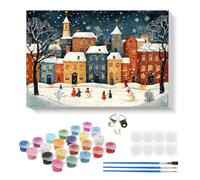 RICUVED Invierno Pueblo Pintura por Números para Adultos y Niños 30x40cm -Navidad Kit DIY con Marco de Madera, Pinturas al Óleo, Pinceles y Bandas Magnéticas para Decorar Tu Casa