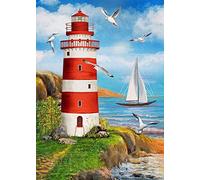 RICUVED Kits de pintura de diamantes para adultos,kits de pintura de diamantes de perforación completa junto al mar,kits de arte de diamantes para barco para decoración de pared del hogar, 30 x 40 cm