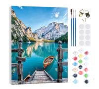 RICUVED Lago Naturaleza Pintar por Numeros Adultos Paisaje con Marco, DIY Cuadros para Pintar por Numeros con Caballete de Madera, Pintura Acrilica Manualidades Adultos Decoracion 20x30cm