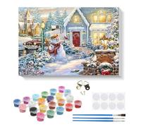 RICUVED Navidad Pintar por Numeros Adultos Mujer con Marco,Pueblo DIY Cuadros para Pintar por Numeros con Caballete de Madera, Pintura Acrilica Manualidades Adultos Decoracion 20x30cm
