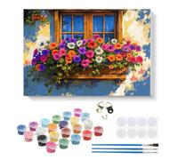 RICUVED Pintar por Números Flor 20x30cm para Adultos con Marco de Madera -Flor Kit Completo de Pintura al Óleo, Pinceles y Lienzo para Crear y Decorar Tu Propio Cuadro