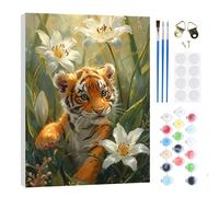 RICUVED Tigre adorable Pintar por Numeros Adultos Mujer con Marco,Animal DIY Cuadros para Pintar por Numeros con Caballete de Madera, Pintura Acrilica Manualidades Adultos Decoracion 20x30cm