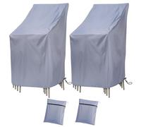 Ricyea 2 fundas protectoras para sillas de jardín, impermeables, resistentes al viento, resistentes a los rayos UV, de Oxford, para sillas apilables, sillas de jardín, respaldo alto (gris)