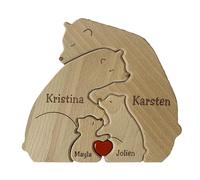 Riddles for Wooden Bear Families - Rompecabezas de madera, rompecabezas de la familia de madera | Rompecabezas de oso pedagógico con motivo familiar animal, escultura de madera decorativa como