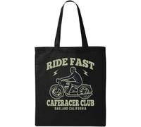 Ride Fast Caferacer Club Oakland California - Bolsa de algodón ecológico natural, color negro, talla única, Negro -, Talla única