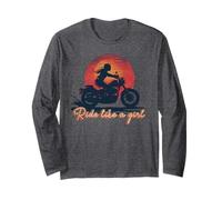 Ride Like a Girl Vintage Sunset Amante de la Motocicleta Chica Manga Larga
