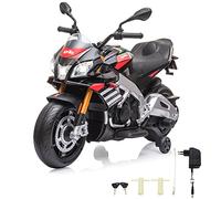 Ride-on Aprilia Tuono V4 1100 RR Italy Design 12 V - a Partir de 3 años, Altura del Asiento 450 mm, Ruedas estabilizadoras, música/MP3/USB, 2 Marchas, Potente Motor/batería de 4,5 Ah, LED, indicador