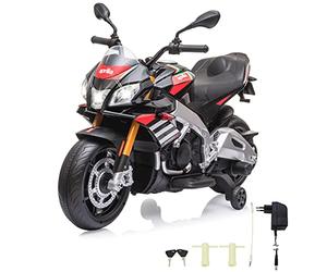 Ride-on Aprilia Tuono V4 1100 RR Italy Design 12 V - a Partir de 3 años, Altura del Asiento 450 mm, Ruedas estabilizadoras, música/MP3/USB, 2 Marchas, Potente Motor/batería de 4,5 Ah, LED, indicador