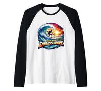 Ride The Endless Wave Surfing Tabla de Surf Divertida con Cita de Surfista Camiseta Manga Raglan