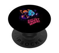 Ride The Sweet Wave, diseño Retro de neón y Frutas para Surf PopSockets PopGrip Adhesivo