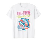 Ride the Wave Chase the Sun Retro Delfines Océano Surf Verano Camiseta