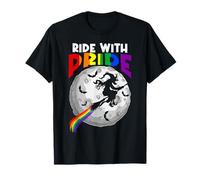 Ride with Pride LGBTQ Disfraz de Bruja Lesbiana Gay para Halloween Camiseta