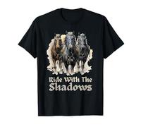 Ride with The Shadows Gothic Horse Rider Halloween Diseño Camiseta