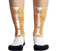 Ridefyl, Calcetines Ciclismo Azteca White Gold, Talla S-M, Unisex, Deportes, MTB, Running, Crossfit, Fitness, Caña Alta, Divertido, Transpirable