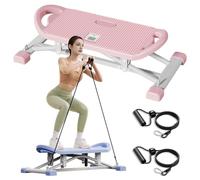 RIDEONMOP Tabla de Equilibrio All Motion con Monitor LCD, Máquina de Equilibrio de Esquí con Bandas de Resistencia, Simulador de Esquí Portátil con Giro de Cintura,Rosado