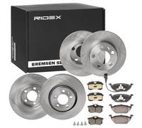 RIDEX Kit de discos de freno y pastillas 3405B0314 Ø230 & 280mm Eje trasero & Eje delantero sin tornillos macizo & ventilación interna