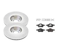 RIDEX Kit de discos de freno y pastillas 3405B2498 Eje delantero con lámina adhesiva & con clip de émbolo & Chapa antichirridos ventilación interna