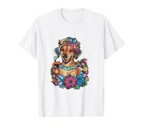 Ridgeback de Rodesia y Hermosas Flores Camiseta gráfica económica, Hombre, Blanco, S
