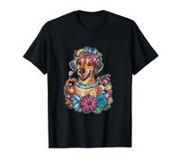Ridgeback de Rodesia y Hermosas Flores Camiseta gráfica económica, Hombre, Negro, M
