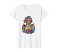 Ridgeback de Rodesia y Hermosas Flores Camiseta gráfica económica, Mujer, Blanco, XL