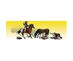 Ridin' & Ropin' (2 Cowboys, 2 Horse & Calf) HO Scale Woodland (Importación USA)