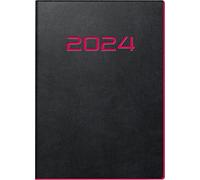 rido/idé Agenda semanal modelo perfect/Technik I 2024 2 páginas = 1 semana, tamaño de hoja 10 x 14 cm, negro con borde de neón rojo