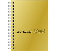 ridoidé Agenda semanal modelo perfectTechnik I 2024 2 páginas = 1 semana, tamaño de hoja 10 x 14 cm, color dorado