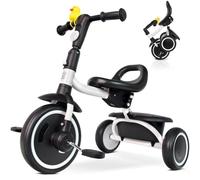 RIDYEE Triciclo para niños de 18 meses a 5 años, triciclo plegable para niños de 1,5 a 5 años, triciclo infantil con asiento ergonómico ajustable y gran cesta cubierta, blanco