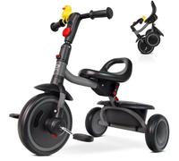 RIDYEE Triciclo para niños de 18 meses a 5 años, triciclo plegable para niños de 3 a 5 años, triciclo infantil con asiento ergonómico ajustable y gran cesta cubierta, gris