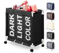 Rieeyrslza Cesto de Ropa con Ruedas de 3 Compartimentos 90L Grande Cesta de Lavandería con Ruedas Cestos para la Colada Tela Oxford Cesta Almacenaje Clasificado Multifuncional (Negro o2)